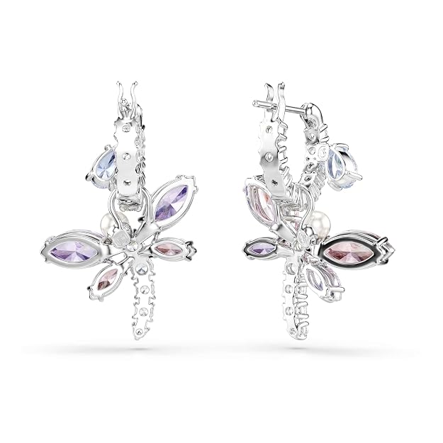 Dragonfly Crystal Drop Earrings with Rhodium Plating