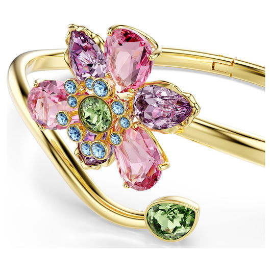 Multicolored Flower Crystal Bangle with 18K Gold Finish