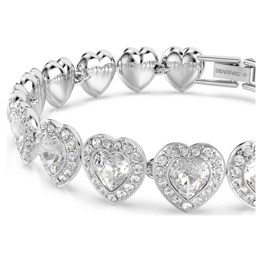 White Heart Crystal Bracelet with Rhodium-Plated Finish