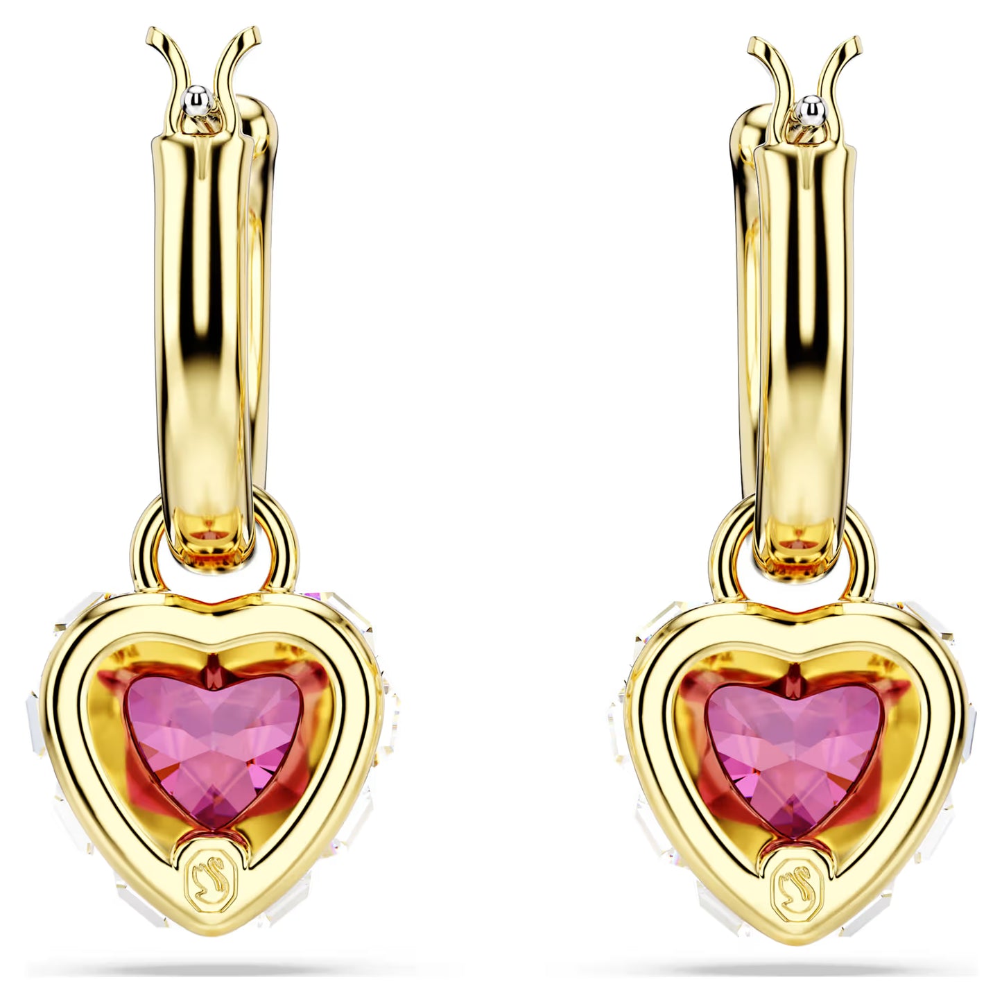 Red Heart Crystal Drop Earrings – Gold Finish
