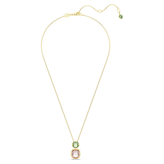 Radiant Cushion Cut Crystal Pendant Necklace – Multicolor Gold Finish