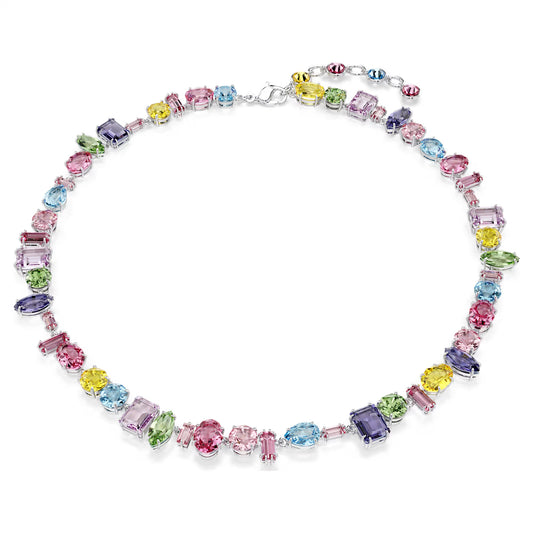 Multicoloured Mixed Cut Crystal Necklace – Rhodium Plated