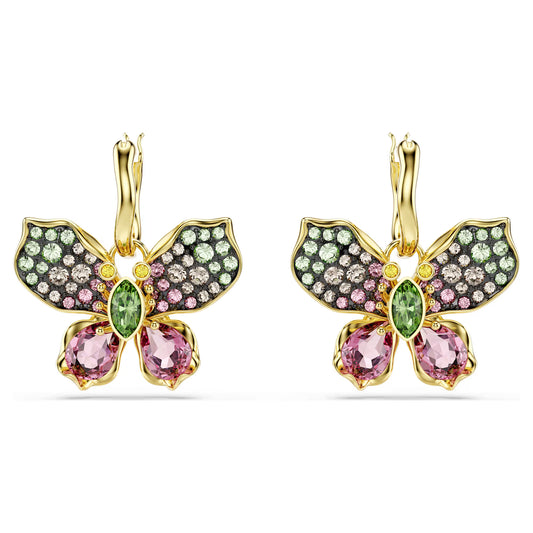 Multicoloured Butterfly Crystal Drop Earrings – Gold Finish
