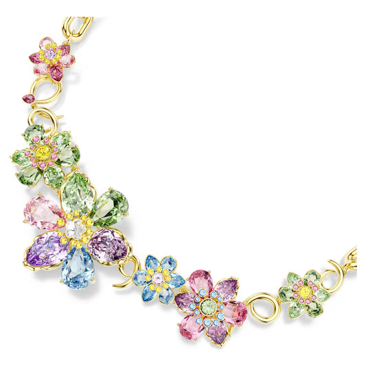 Multicoloured Floral Crystal Necklace – Gold Finish