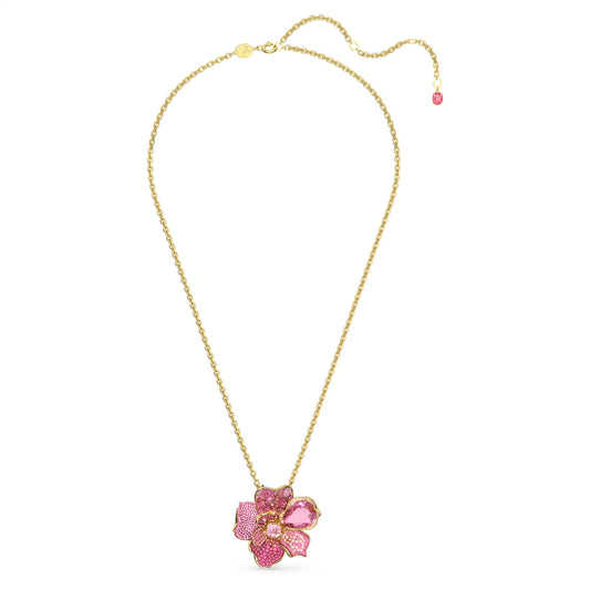 Floral Pink Crystal Pendant & Brooch