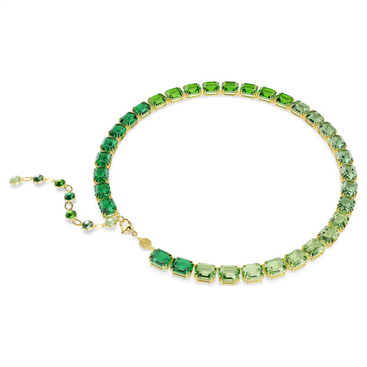 Green Gradient Octagon Cut Crystal Necklace – Gold Finish