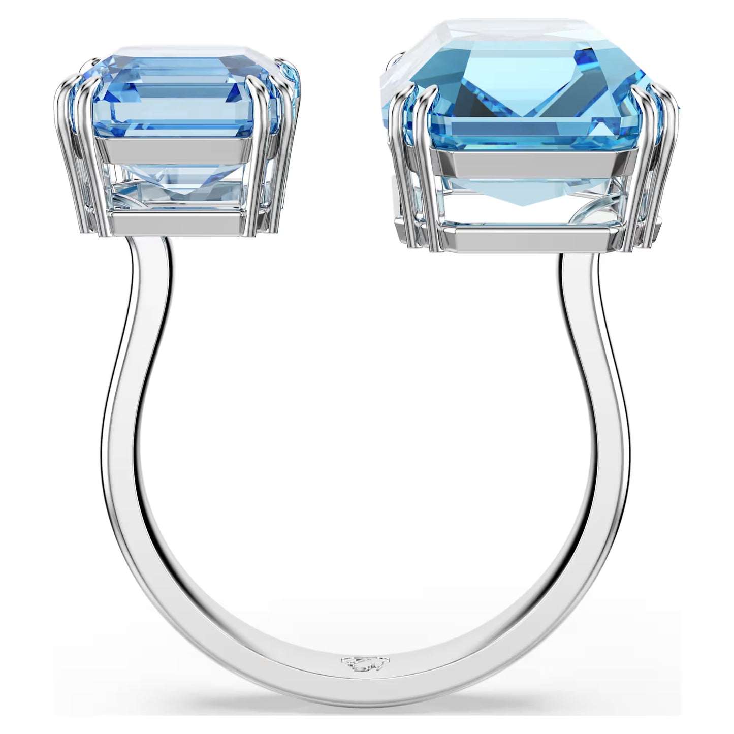 Blue Octagon Cut Open Crystal Ring – Rhodium Plated