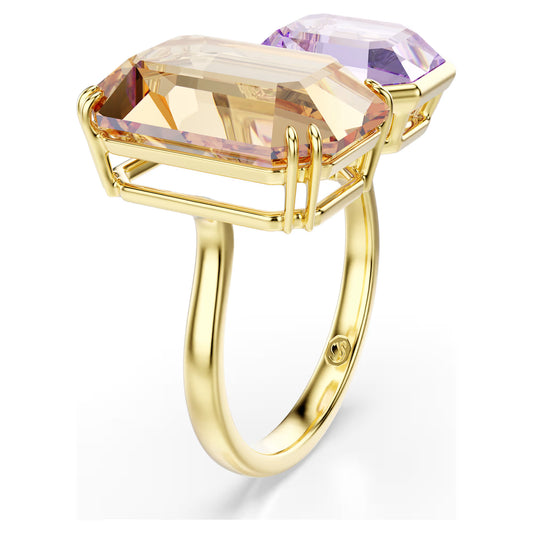 Multicoloured Octagon Cut Open Crystal Ring – Gold Finish