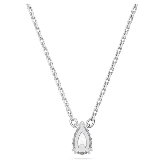 White Pear Cut Crystal Pendant Necklace – Rhodium Plated