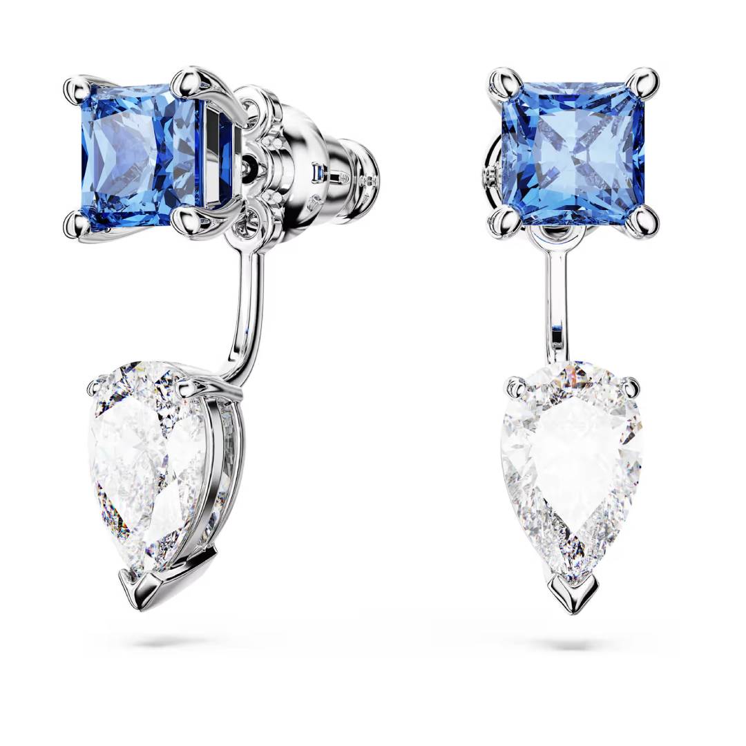 Blue Crystal Detachable Earring Jackets – Rhodium Plated