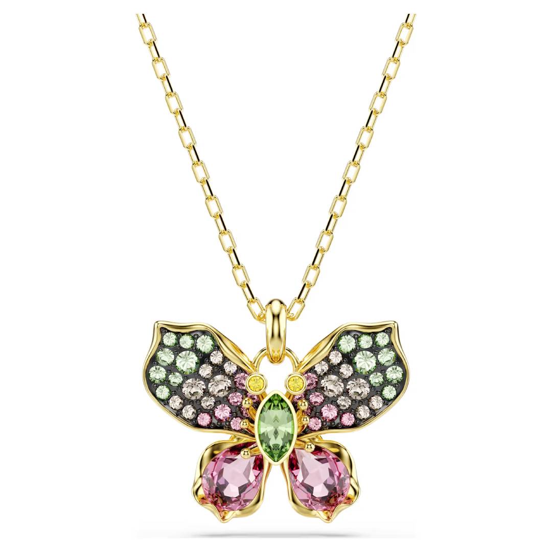 Butterfly Crystal Pendant Necklace – Multicolor Gold Finish