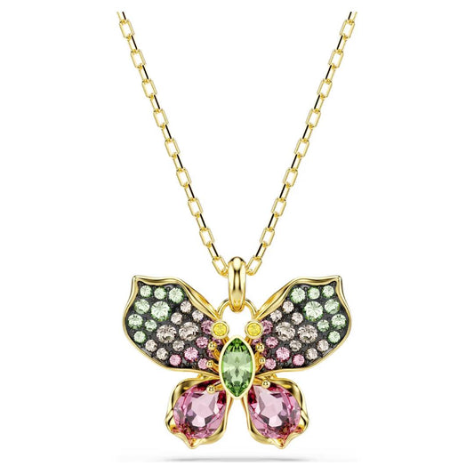 Butterfly Crystal Pendant Necklace – Multicolor Gold Finish