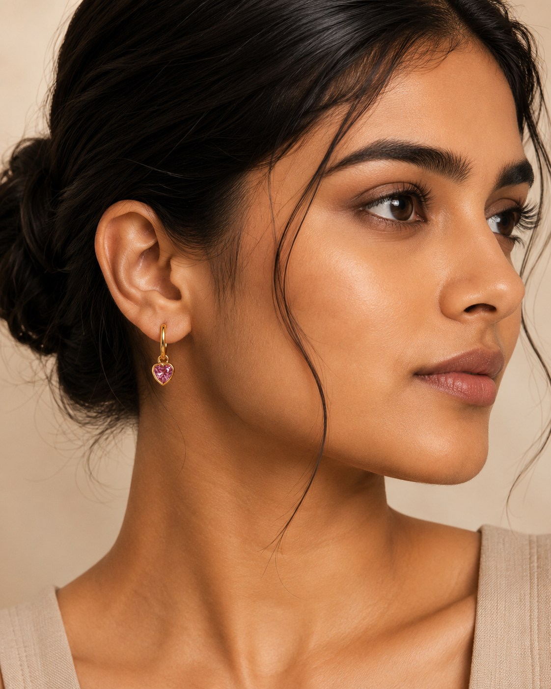 Red Heart Crystal Drop Earrings – Gold Finish