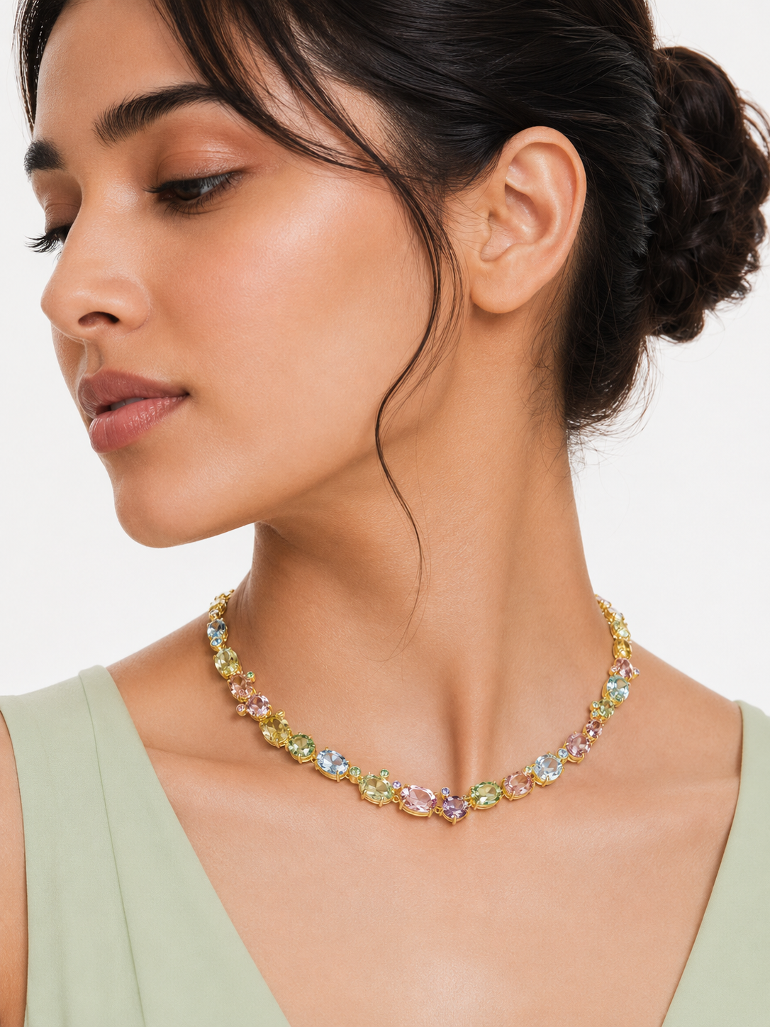 Multicoloured Mixed Cut Crystal Necklace – Gold Finish