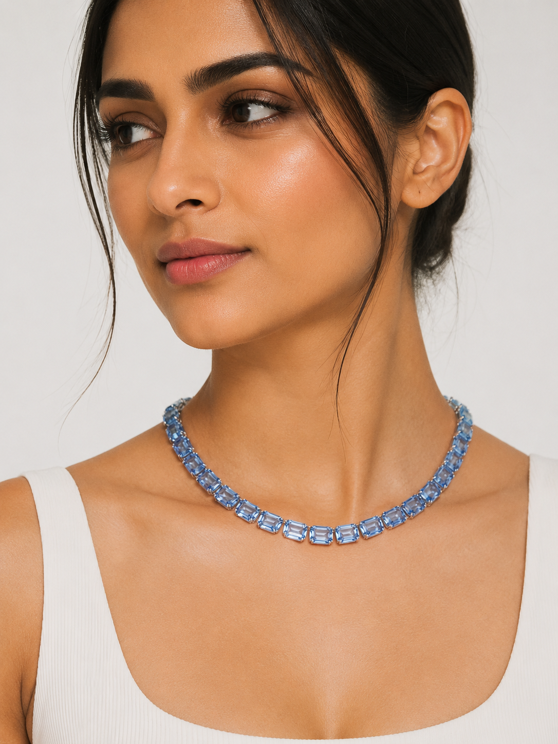 Blue Gradient Octagon Cut Crystal Necklace – Rhodium Plated