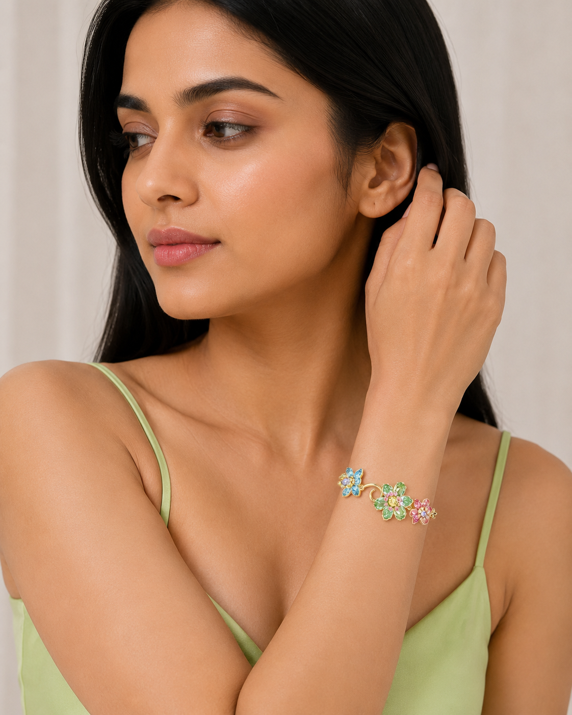 Idyllia Flower Crystal Bracelet – Multicoloured Gold Finish