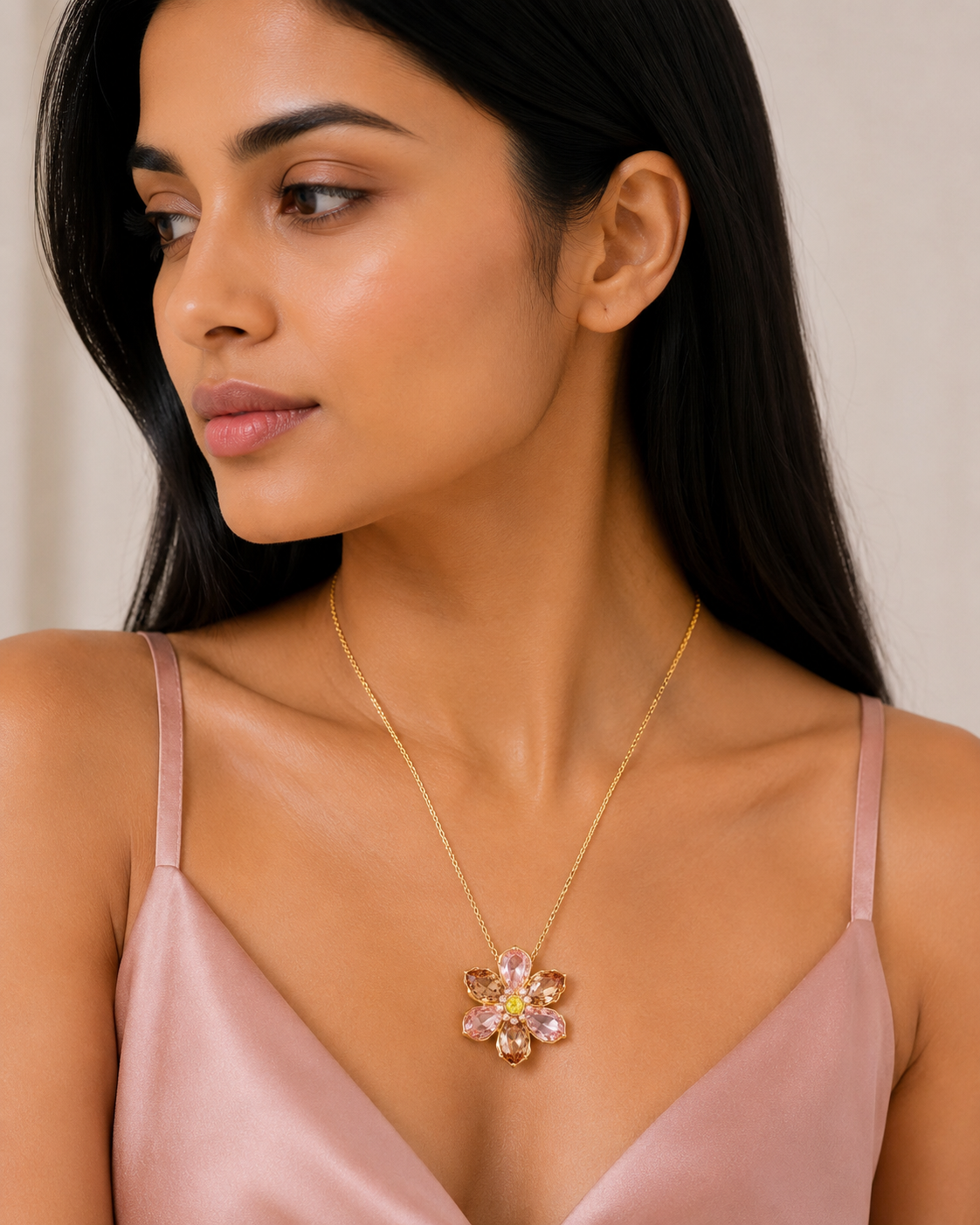 Floral Crystal Pendant & Brooch