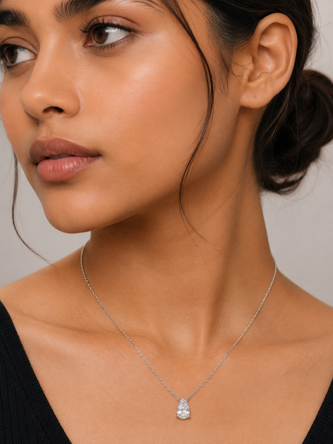 White Pear Cut Crystal Pendant Necklace – Rhodium Plated