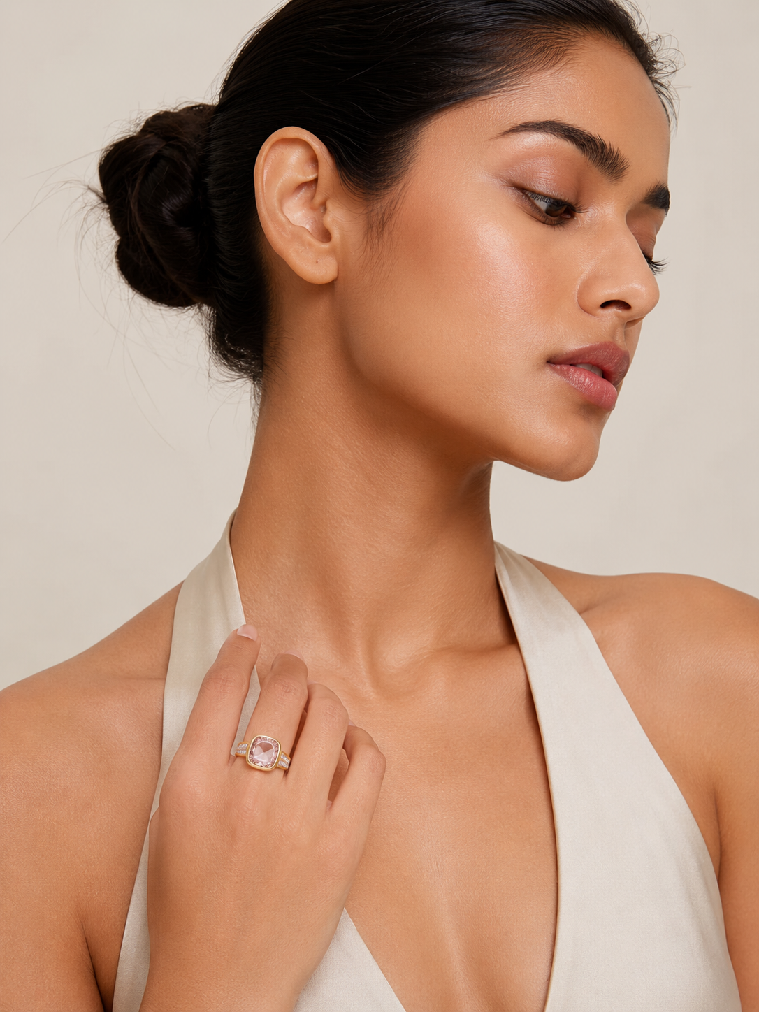 Multicoloured Cushion Cut Crystal Ring – Gold Finish