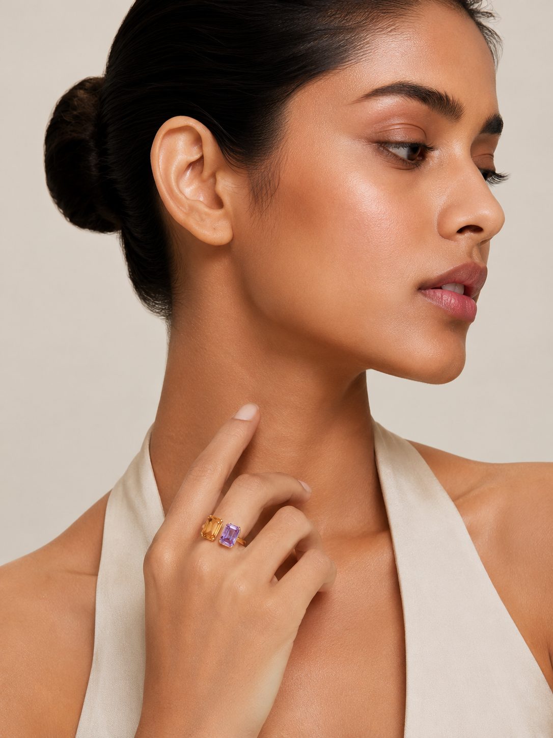 Multicoloured Octagon Cut Open Crystal Ring – Gold Finish