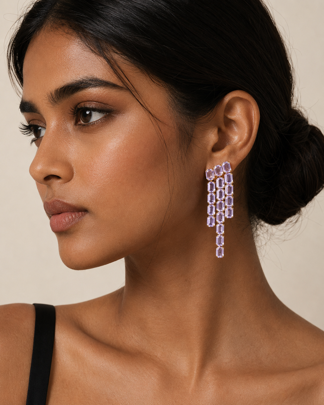 Purple Octagon Crystal Chandelier Clip Earrings – Gold Finish