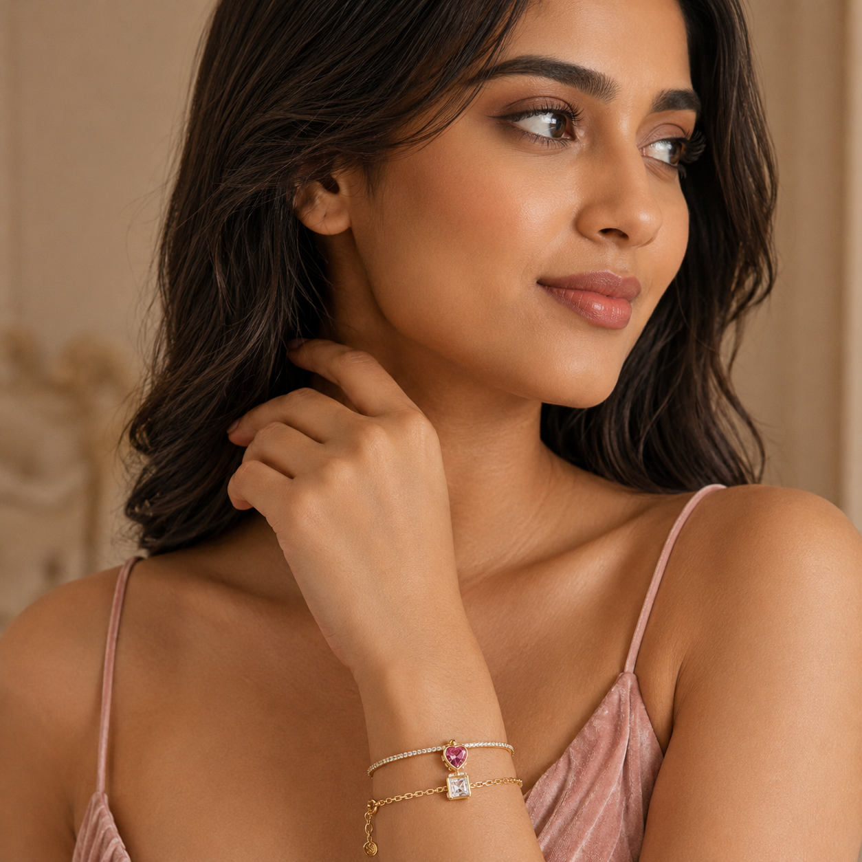 Red Heart Crystal Bangle – Gold Finish