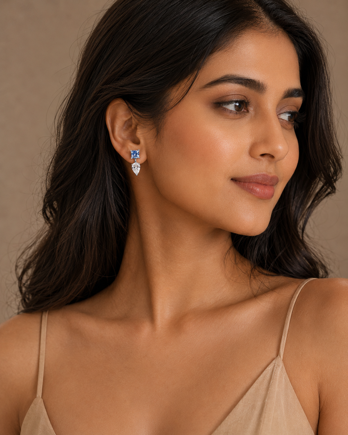Blue Crystal Detachable Earring Jackets – Rhodium Plated
