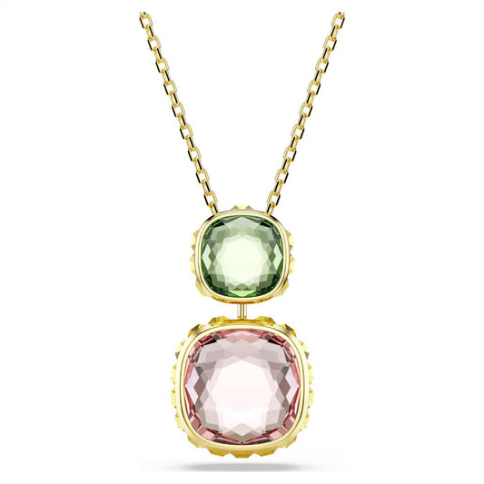 Radiant Cushion Cut Crystal Pendant Necklace – Multicolor Gold Finish