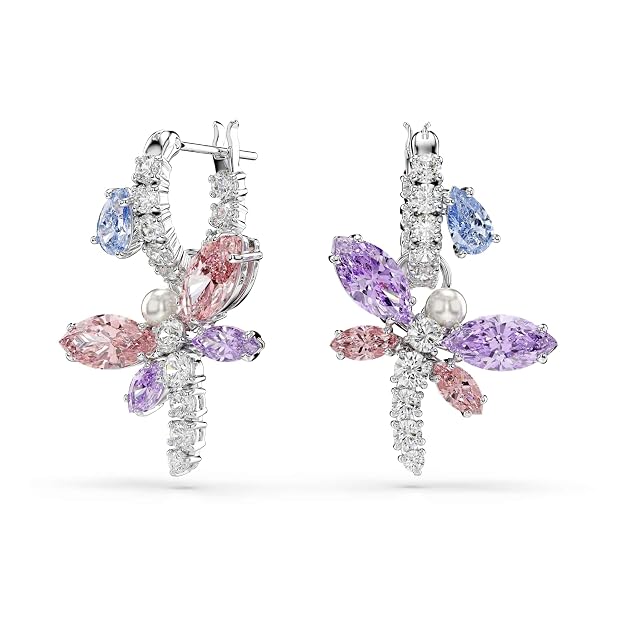 Dragonfly Crystal Drop Earrings with Rhodium Plating