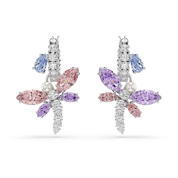 Dragonfly Crystal Drop Earrings with Rhodium Plating