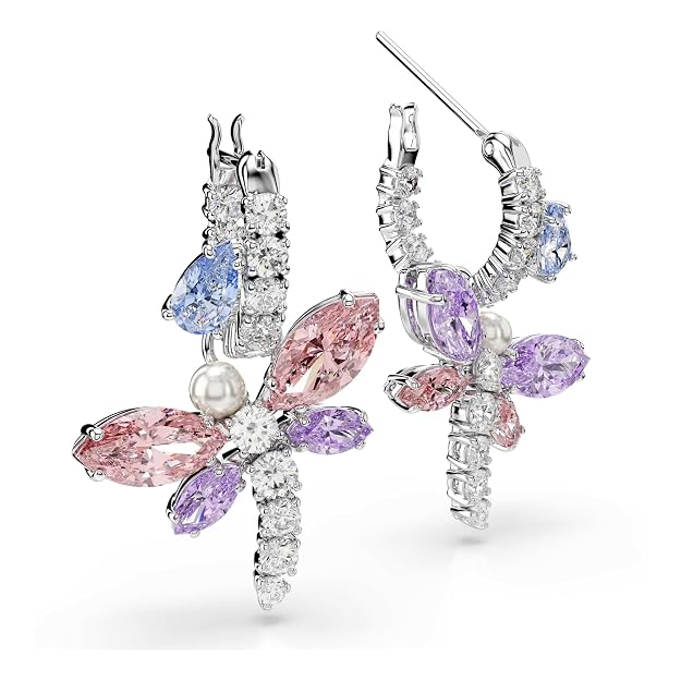 Dragonfly Crystal Drop Earrings with Rhodium Plating