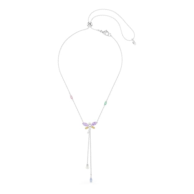 Dragonfly Crystal Y Necklace with Rhodium Plated Finish