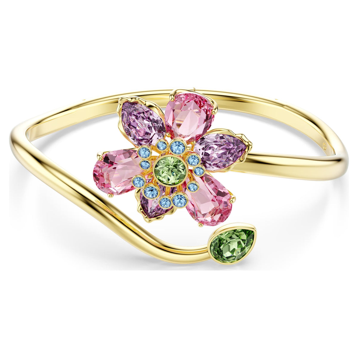 Multicolored Flower Crystal Bangle with 18K Gold Finish