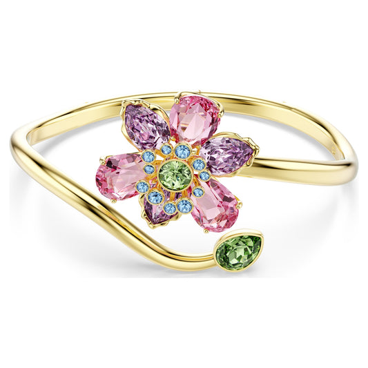 Multicolored Flower Crystal Bangle with 18K Gold Finish