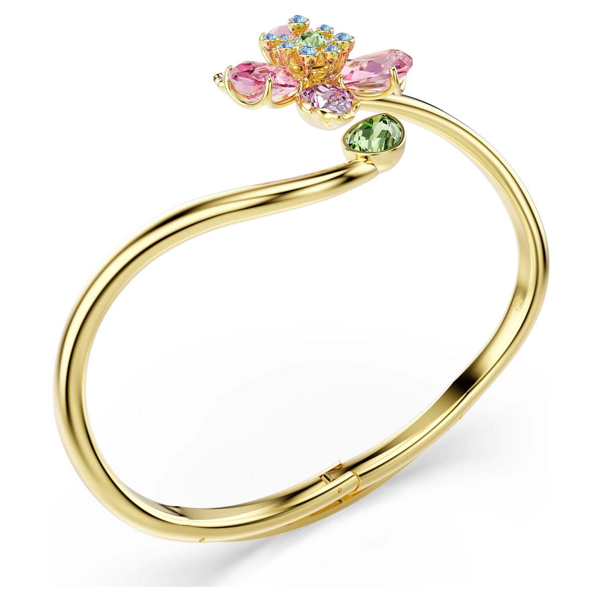 Multicolored Flower Crystal Bangle with 18K Gold Finish