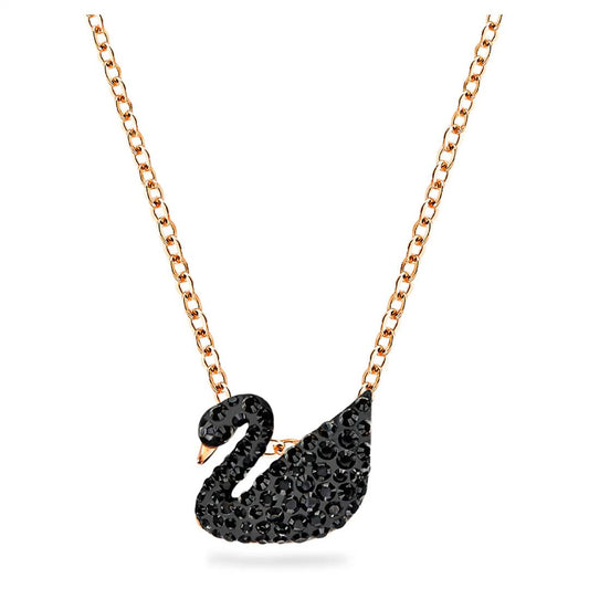 Elegant Black Swan Crystal Pendant Necklace – Rose Gold Finish