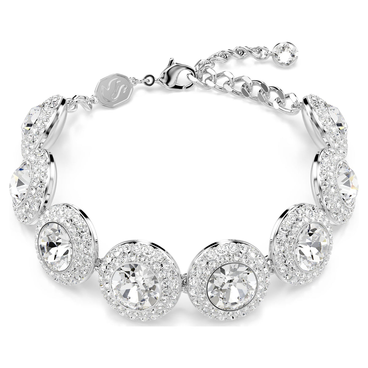 White Crystal Angel Motif Bracelet with Rhodium-Plated Finish