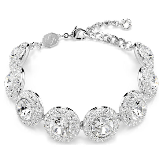 White Crystal Angel Motif Bracelet with Rhodium-Plated Finish