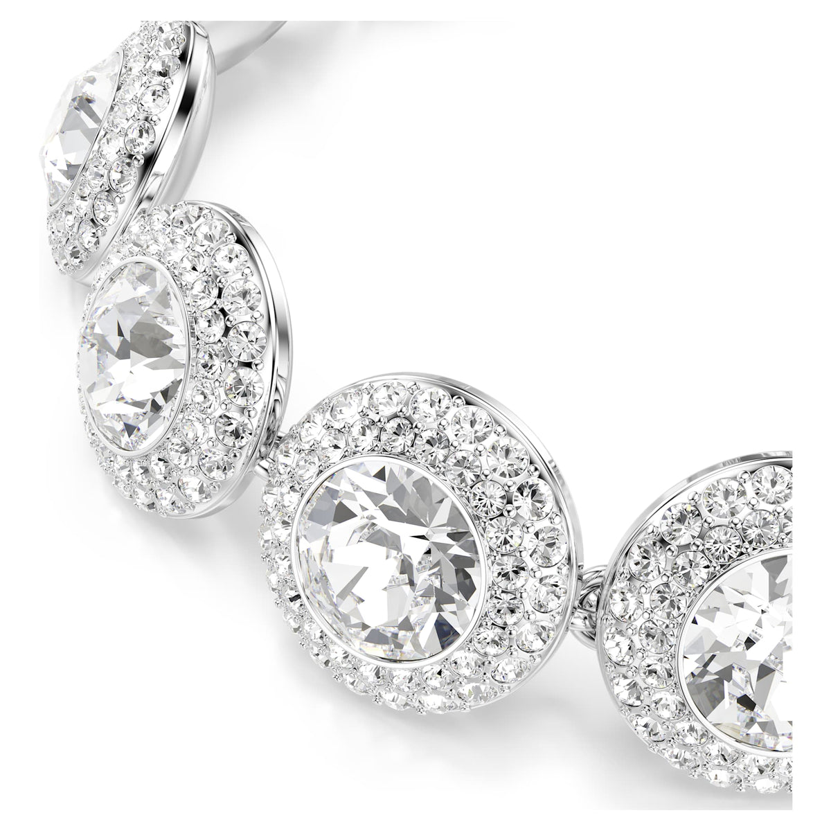 White Crystal Angel Motif Bracelet with Rhodium-Plated Finish