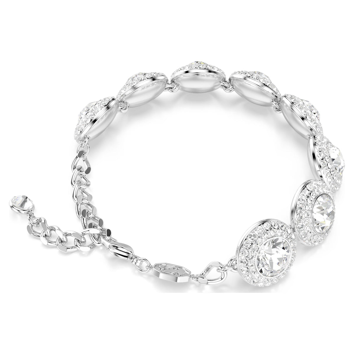 White Crystal Angel Motif Bracelet with Rhodium-Plated Finish
