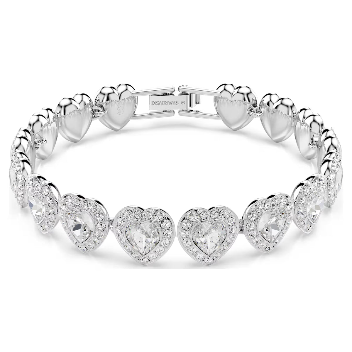 White Heart Crystal Bracelet with Rhodium-Plated Finish