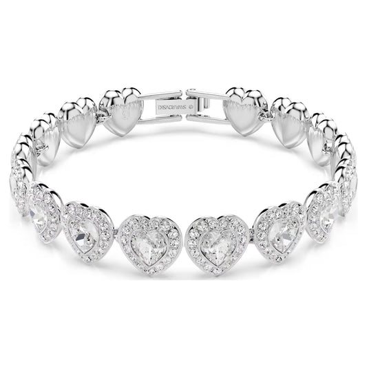 White Heart Crystal Bracelet with Rhodium-Plated Finish