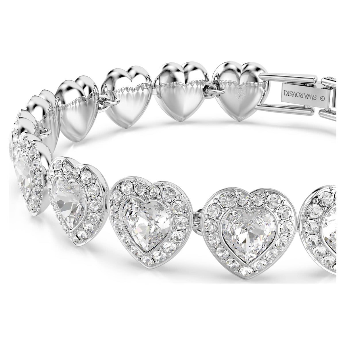 White Heart Crystal Bracelet with Rhodium-Plated Finish