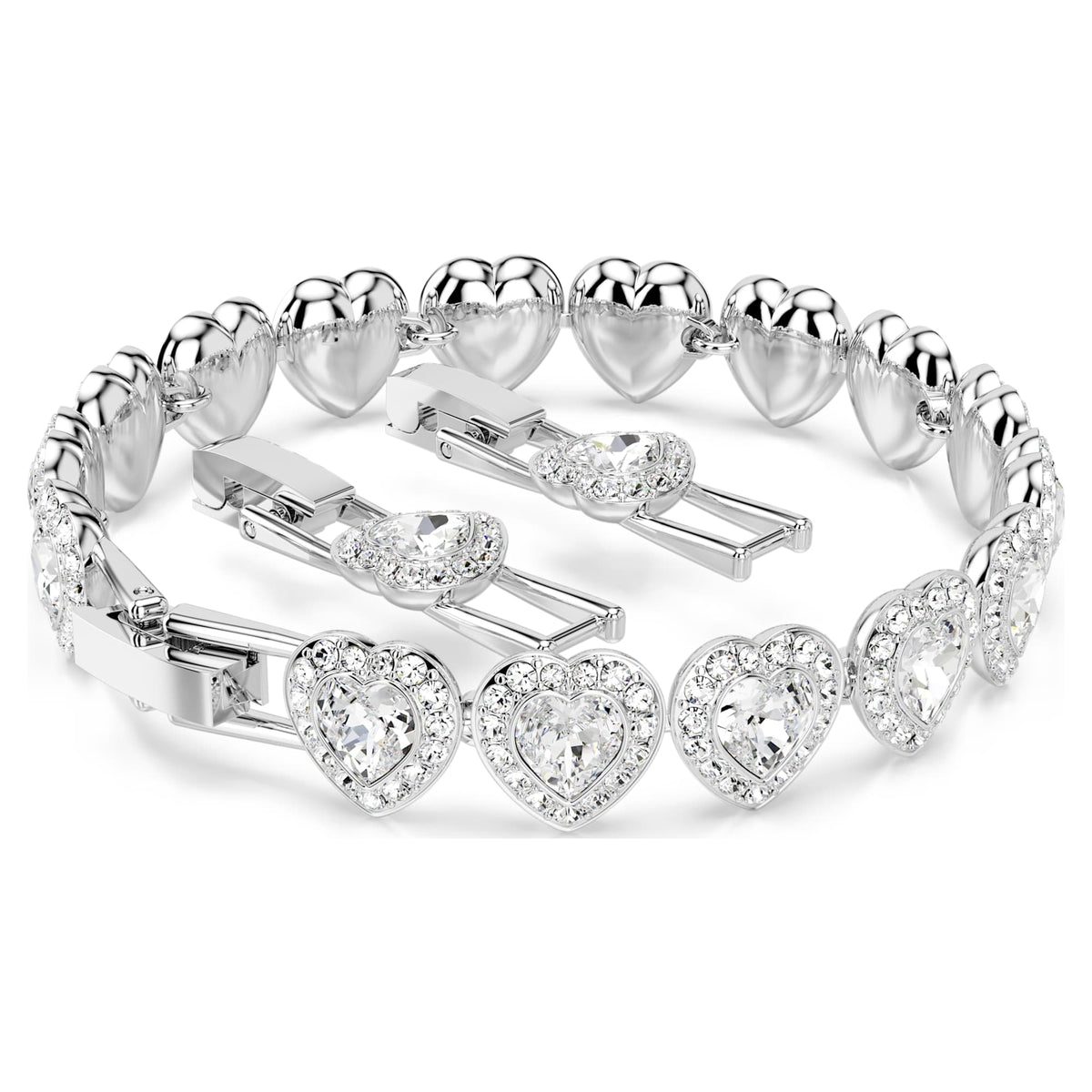 White Heart Crystal Bracelet with Rhodium-Plated Finish