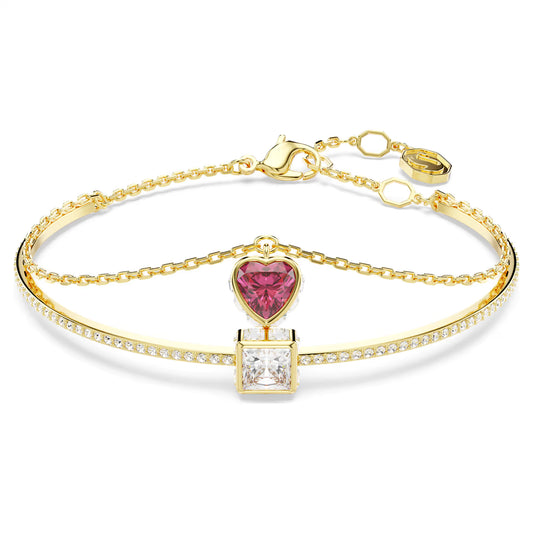 Red Heart Crystal Bangle – Gold Finish