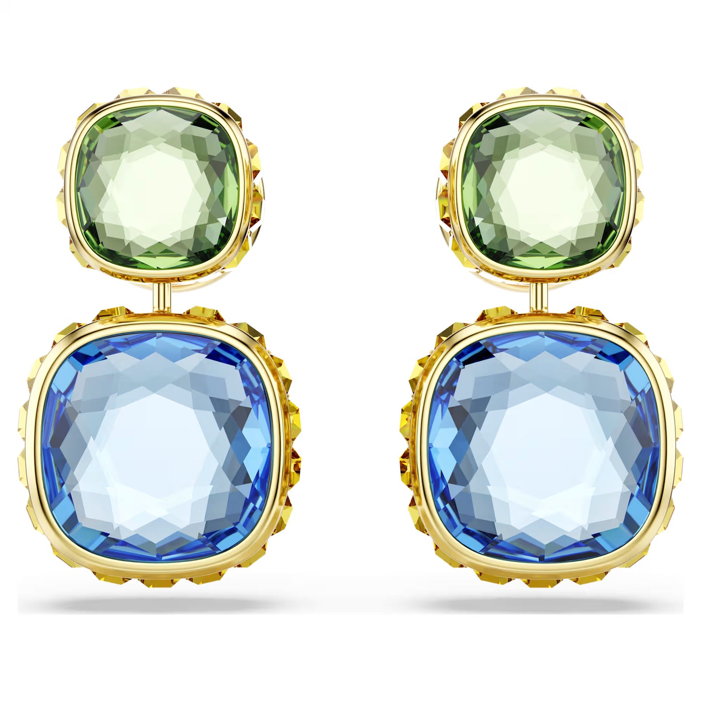Multicoloured Cushion Cut Crystal Drop Earrings – Gold Finish