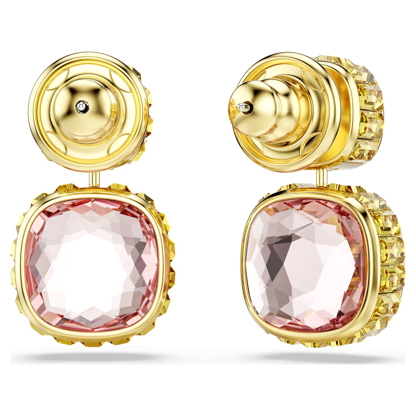 Multicoloured Cushion Cut Crystal Drop Earrings – Gold Finish