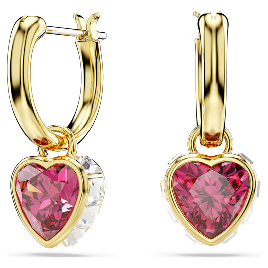 Red Heart Crystal Drop Earrings – Gold Finish