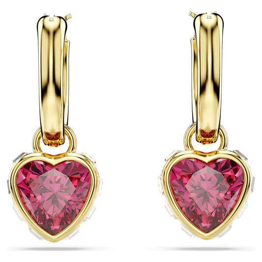 Red Heart Crystal Drop Earrings – Gold Finish