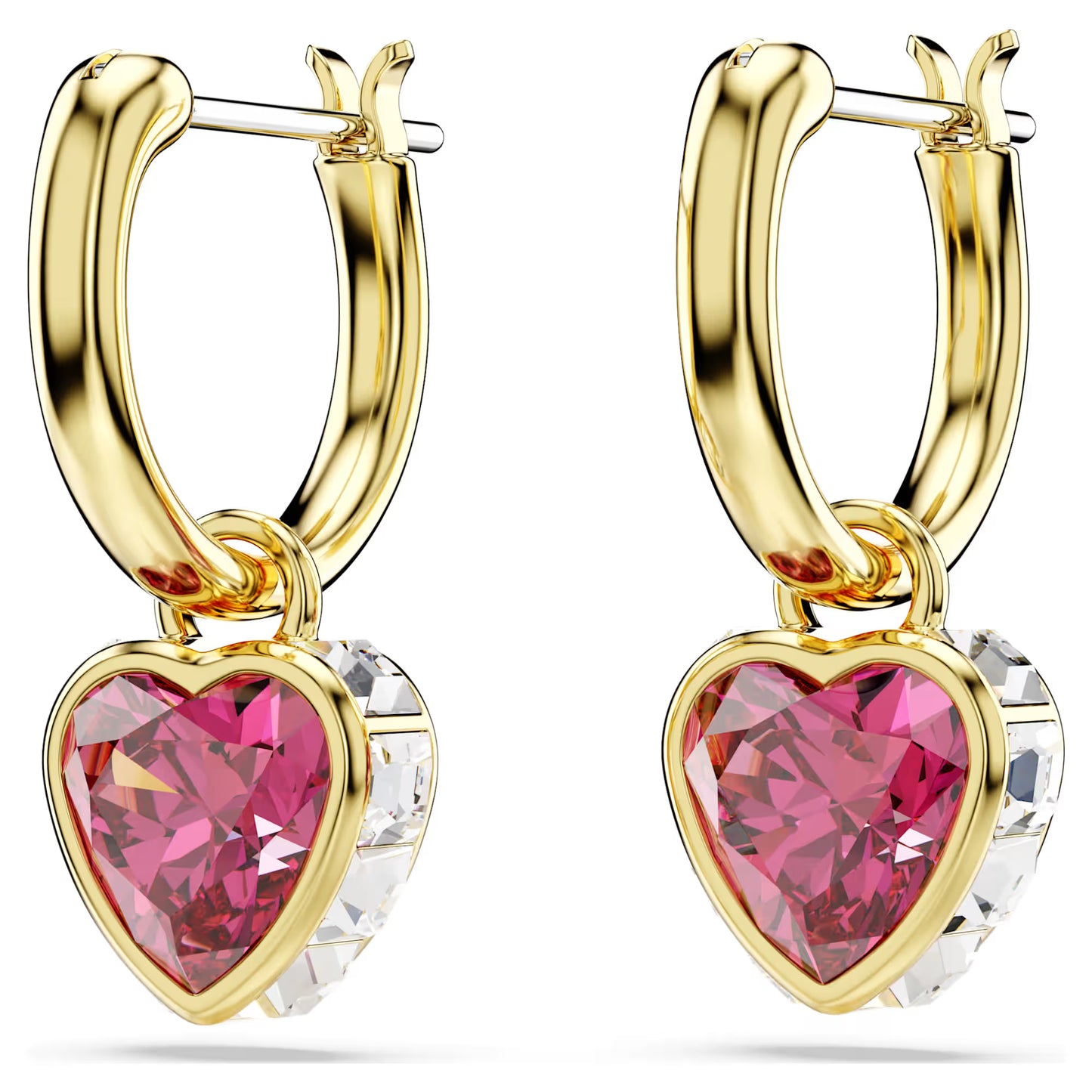 Red Heart Crystal Drop Earrings – Gold Finish